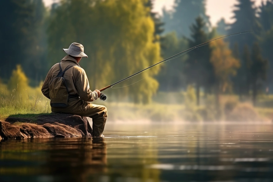 angler fishing on lake